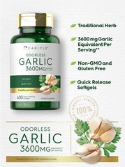 Odorless Garlic Pills 3600mg | 400 Softgels | Non GMO, Gluten Free | by Carlyle
