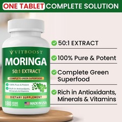 VITBOOST Moringa Oleifera 50:1 Extract Capsules 400mg, Made in USA – 180 Count