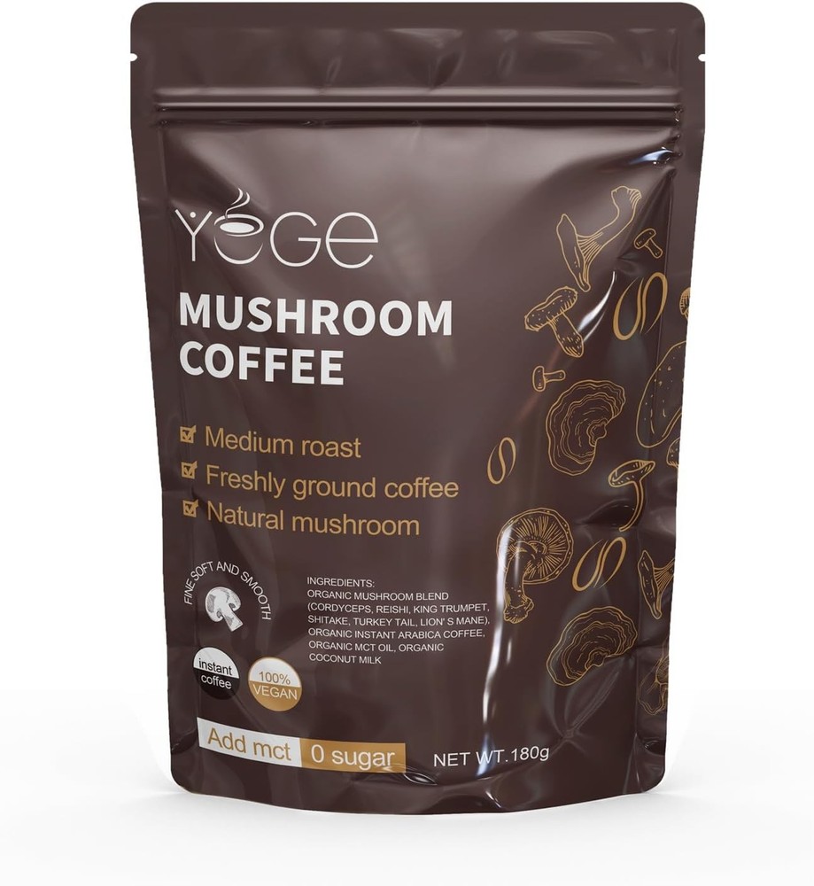 Mushroom Coffee, Instant Mushroom Coffee with Cordyceps, Reishi, King Trumpet,