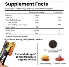 Better Alt Pure Himalayan Shilajit Energy Sticks with Organic Honey, 30 Sticks
