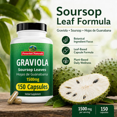 Graviola Soursop Capsules 1500mg Vegan – 100% Natural Hojas de Guanábana -Peru