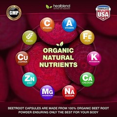 Organic Nitric Oxide Beet Root Capsules 1300mg Support Healthy Blood Circulation