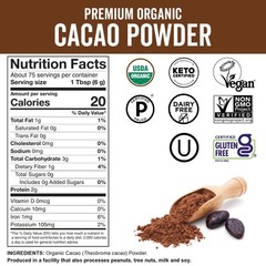 Organic Cacao Powder, Unsweetened, 1 lb 454 g – Rich Dark Chocolate Flavor, P…
