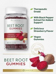 Beet Root Gummies | 60 Count | Vegan Strawberry Flavored | Non-GMO | by Carlyle