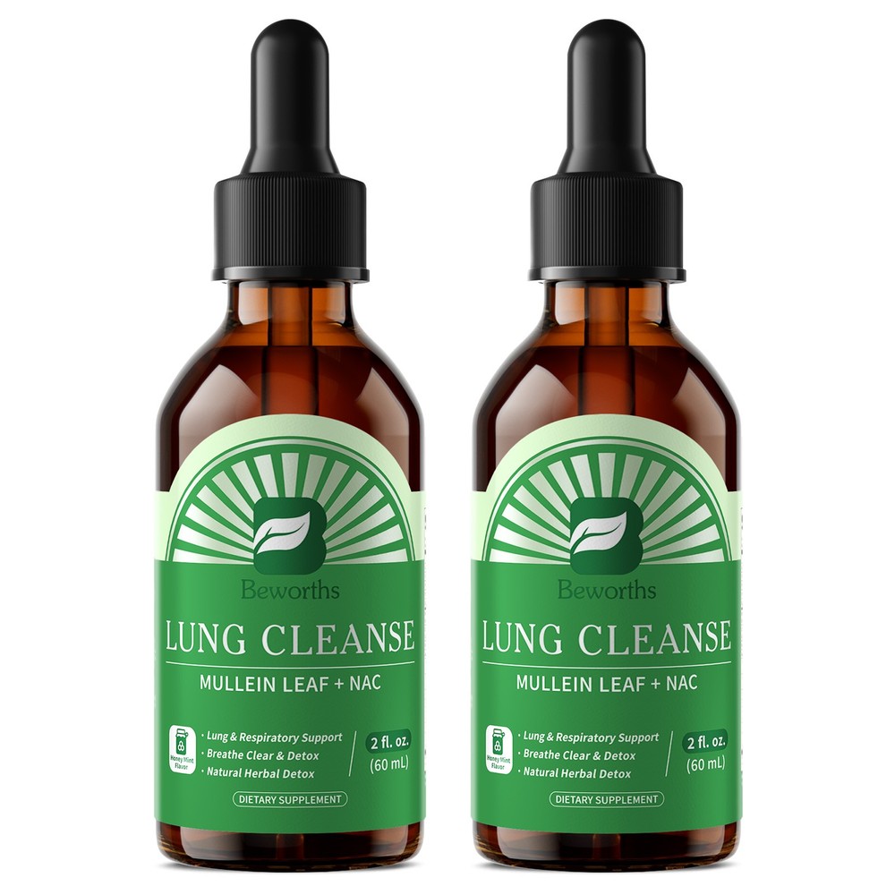 2 PACK Mullein Drops for Lungs, Detox and Cleanse Mullein Extract Supplement
