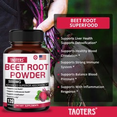 Beet Root Capsules 5000 Mg Organic Beetroot Powder Extract + Black Pepper