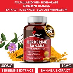 Berberine HCl + Banaba Extract 500mg 90 Capsules High Potency Blood Sugar Amalth