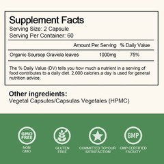 Soursop Graviola Capsules Leaf & Fruit Extract 120 Capsules High Potency 1000mg