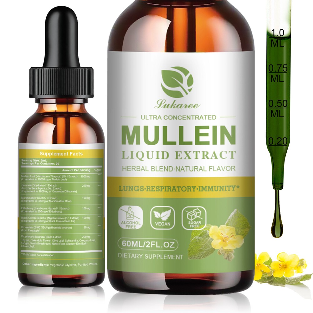 2 Bottles Mullein Leaf Extract Drops Healthy Liquid For Lung Cleanse Respiratory
