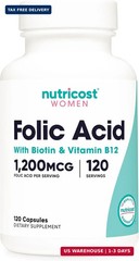 Nutricost Folic Acid for Women (Vitamin B9) 1200 mcg, 120 Capsules, with B12 and