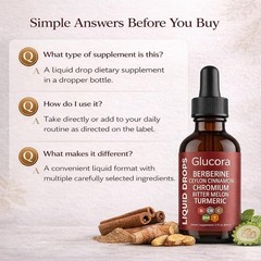 Glucora Berberina Liquida Gotas, Berberine Drops with Ceylon Cinnamon, Bitter Me