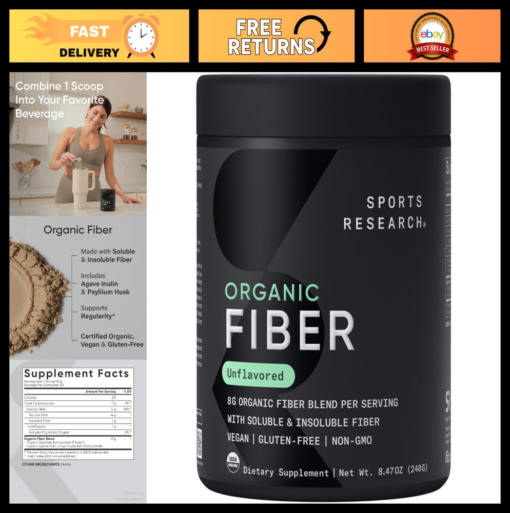 Organic Fiber Powder – 30 Servings | Psyllium Husk & Prebiotic Inulin | Non-GMO,