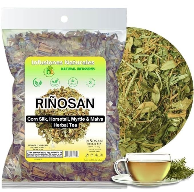 Riñosan Herbal Tea – 4 oz (113g) – Corn Silk, Horsetail, Myrtle & Malva – Caffei