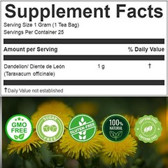 Dandelion Tea (Diente de León) – 25 Tea Bags of All-Natural Dandelion from Peru