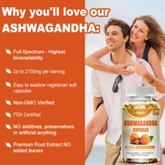 Ashwagandha Capsules w/ Black Pepper Root, Immune & Mood Support, High Potency