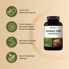 Turkey Tail Mushroom Capsules 15000mg for Immune Brain Health Supply 240 Count