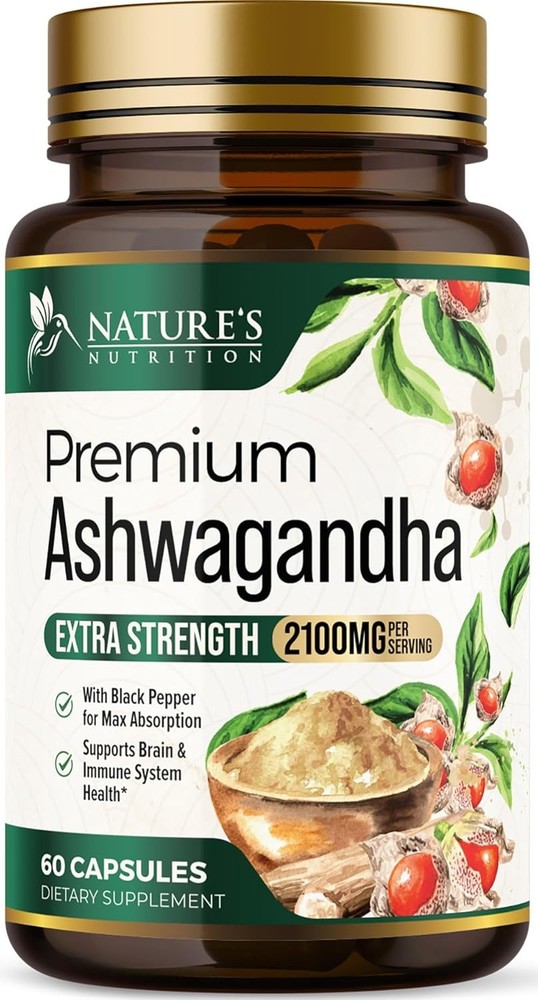 Ashwagandha Supplements – 2100mg Capsule for 60 Count (Pack of 1)
