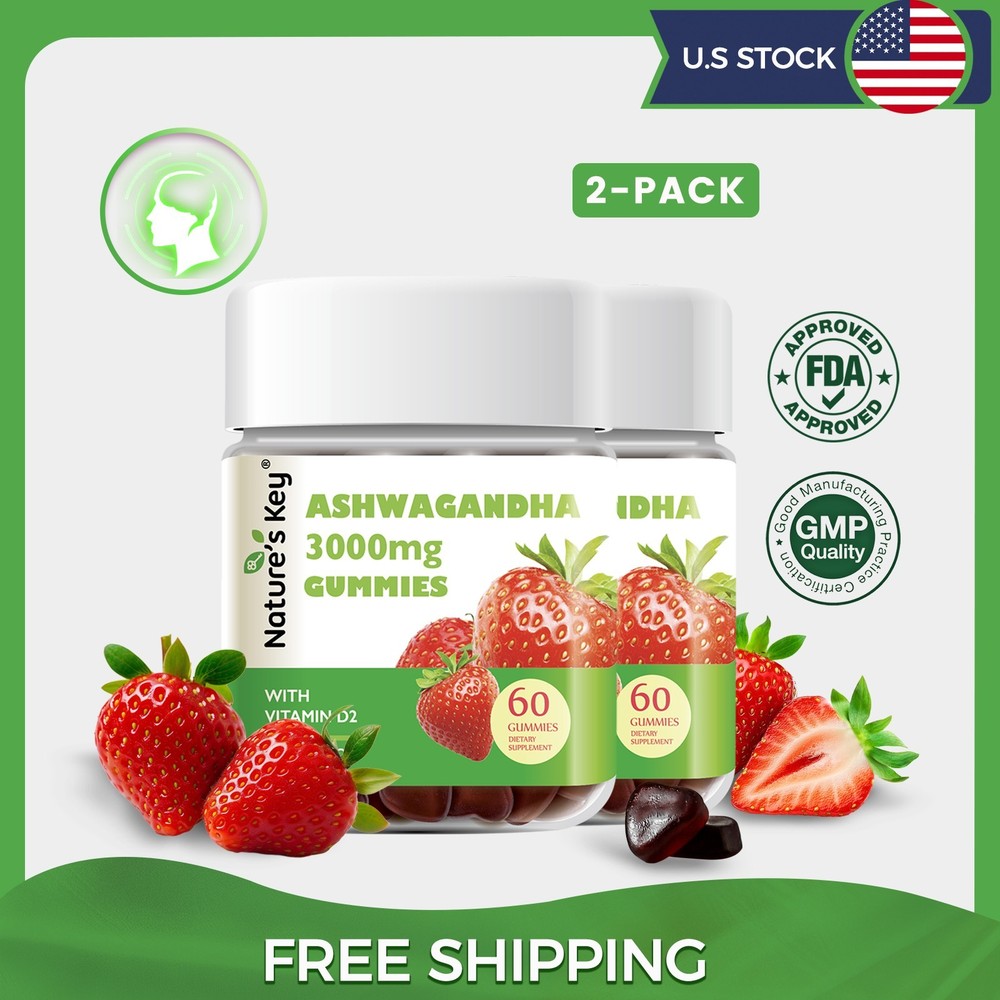 2 Pack Ashwagandha Gummies, 3000mg High Potency Ashwagandha Root Extract 60Ct