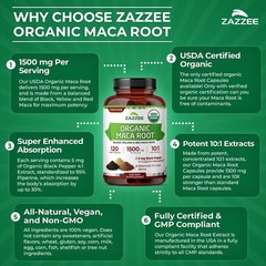 Zazzee USDA Organic Maca Root 10:1 Extract, Red, Black & Yellow Maca, 1500 mg