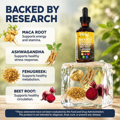 AdaptoDrive 5-in-1 Maca Ashwagandha Liquid Drops Energy Hormone Support 2oz