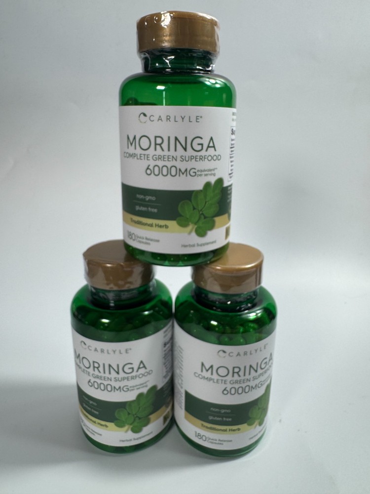 Moringa Oleifera Capsules 6000 mg 180 Count | Green Superfood by Carlyle 3 Pack