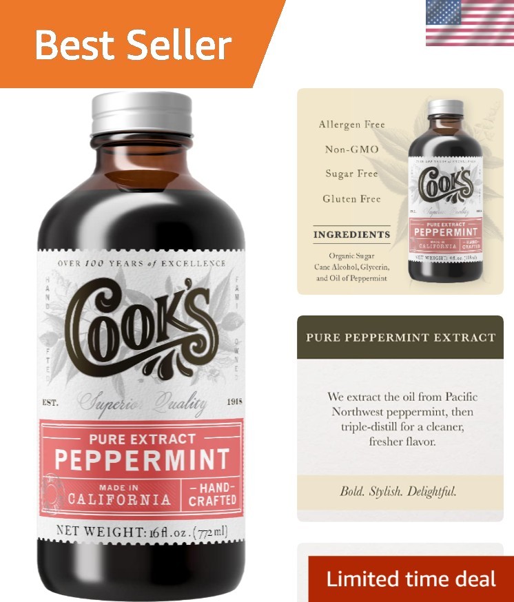 Pure 16oz Peppermint Extract – Natural Flavor for Ice Creams & Beverages