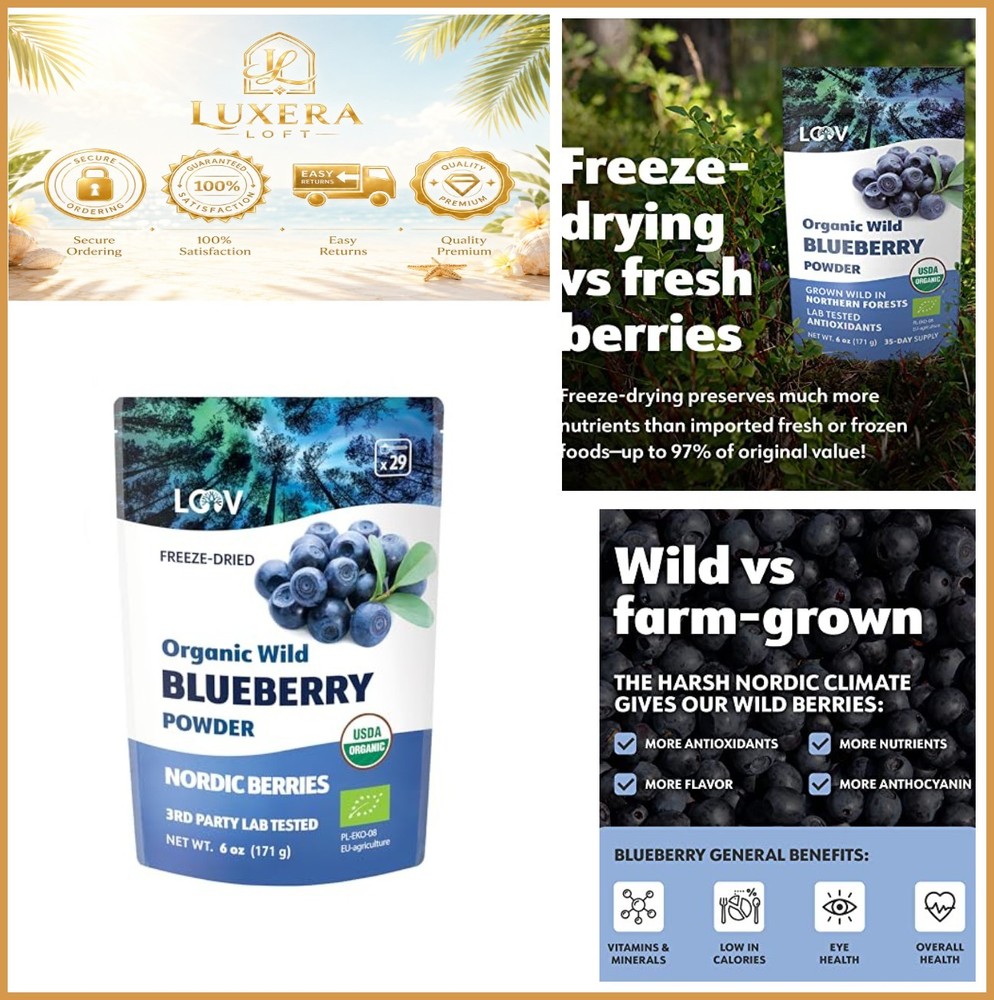 Organic Freeze-Dried Wild Blueberry Powder 6oz Unsweetened Superfood Smoothie