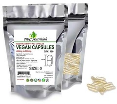Empty Vegan Capsules – Sizes 0 – USA Kosher / Halal Gel Caps By FDC NUTRITION