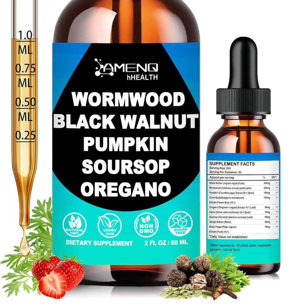 Wormwood Black Walnut Clove Cleanse for Humans Liquid Drops, Gut Cleanse & Diges