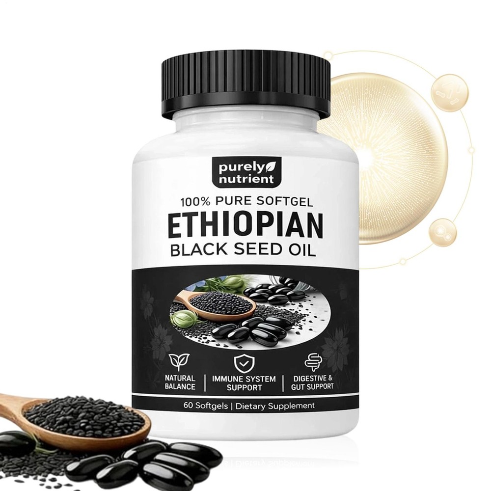 Black Ethiopian Seed Oil Softgels | 4 . 64 % Thymoquinone | Gluten – Free , 60 c