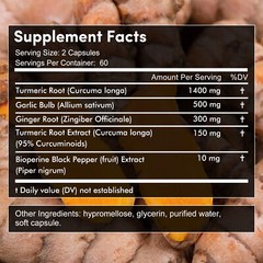 Curcumin Turmeric Highest Potency 95% 2360mg containing BioPerine Garlic Ginger