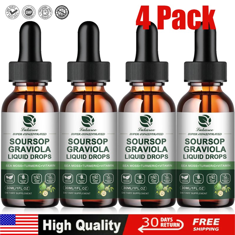 4*30ml Soursop Graviola Liquid Drops,With Sea Moss Turmeric Vitamin,Immune Boost