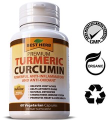Premium Turmeric 1000mg Extract Black Pepper Bioperine 95% Curcumin 60 Pills Cap