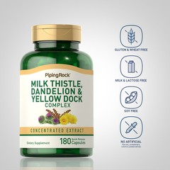 Milk Thistle Dandelion Yellow Dock | 180 Capsules | Complex | by Piping Rock