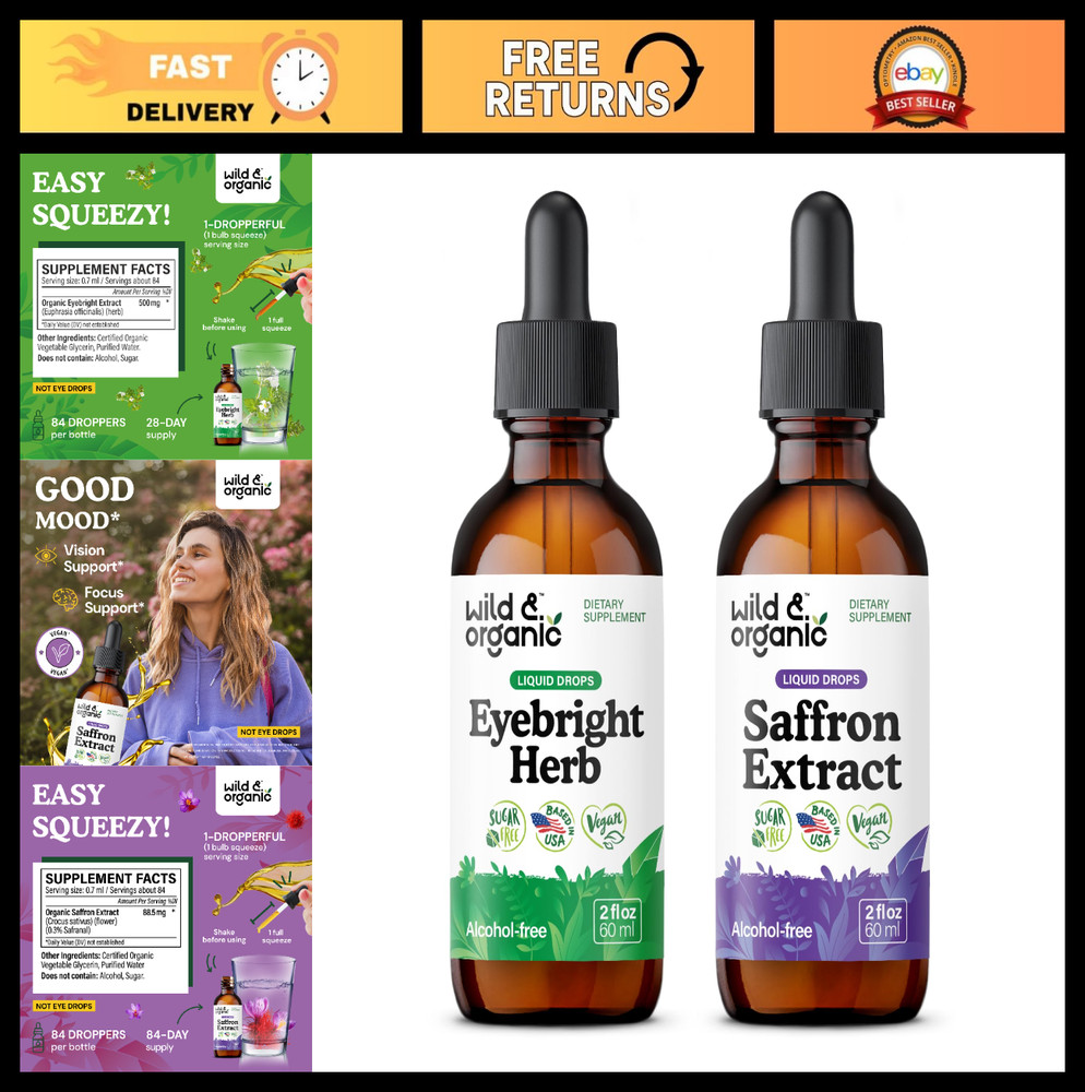 Organic Eyebright & Saffron Herbal Tinctures 2 fl oz – Natural Eye Support & Wel