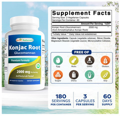 2 Pack – Best Naturals Konjac Glucomannan 2000mg 180 Caps Each EXP 11/28
