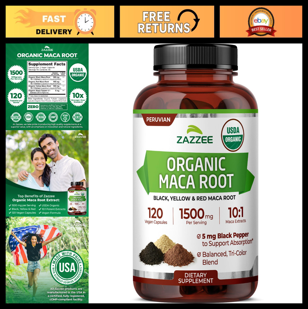 Organic Maca Root 10:1 Extract 1500mg – Energy & Stamina Support, 120 Vegan Caps