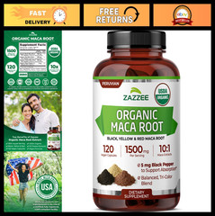 Organic Maca Root 10:1 Extract 1500mg – Energy & Stamina Support, 120 Vegan Caps