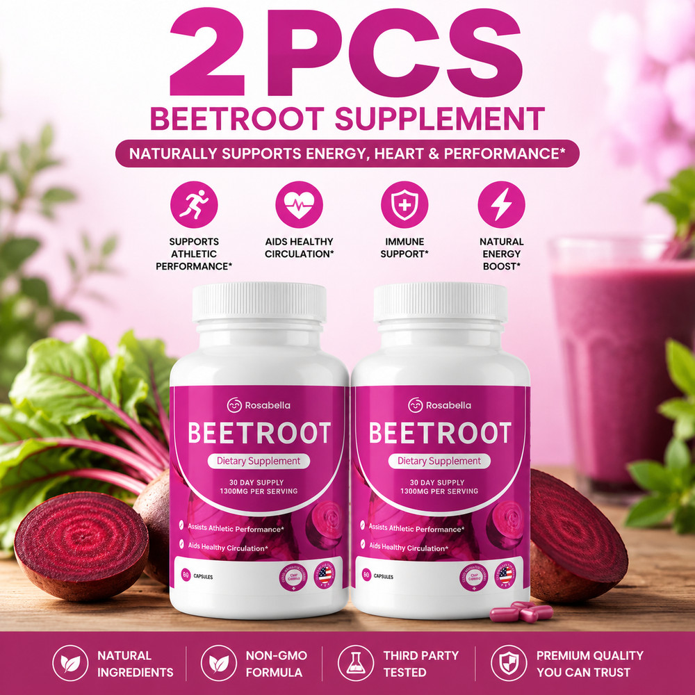 2 Pack Rosabella Organic Beet Root 60 Capsules Dietary Supplement Energy Boost