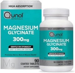 Qunol Magnesium Glycinate 300Mg, 100% Glycinate Chelated Magnesium, 90 Tablets