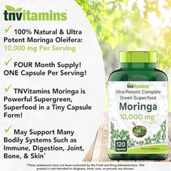 Moringa Oleifera Leaf Organic Extract 10,000mg Serving 100% Pure 120 Capsules US