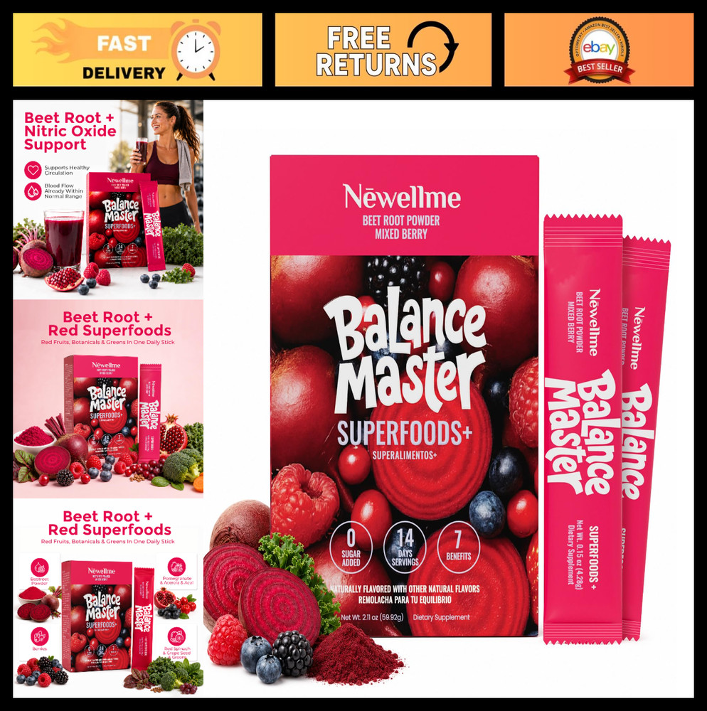 Beet Root Super Reds Powder Stick Packs – 14 Count, Mixed Berry, Sugar-Free, Nit