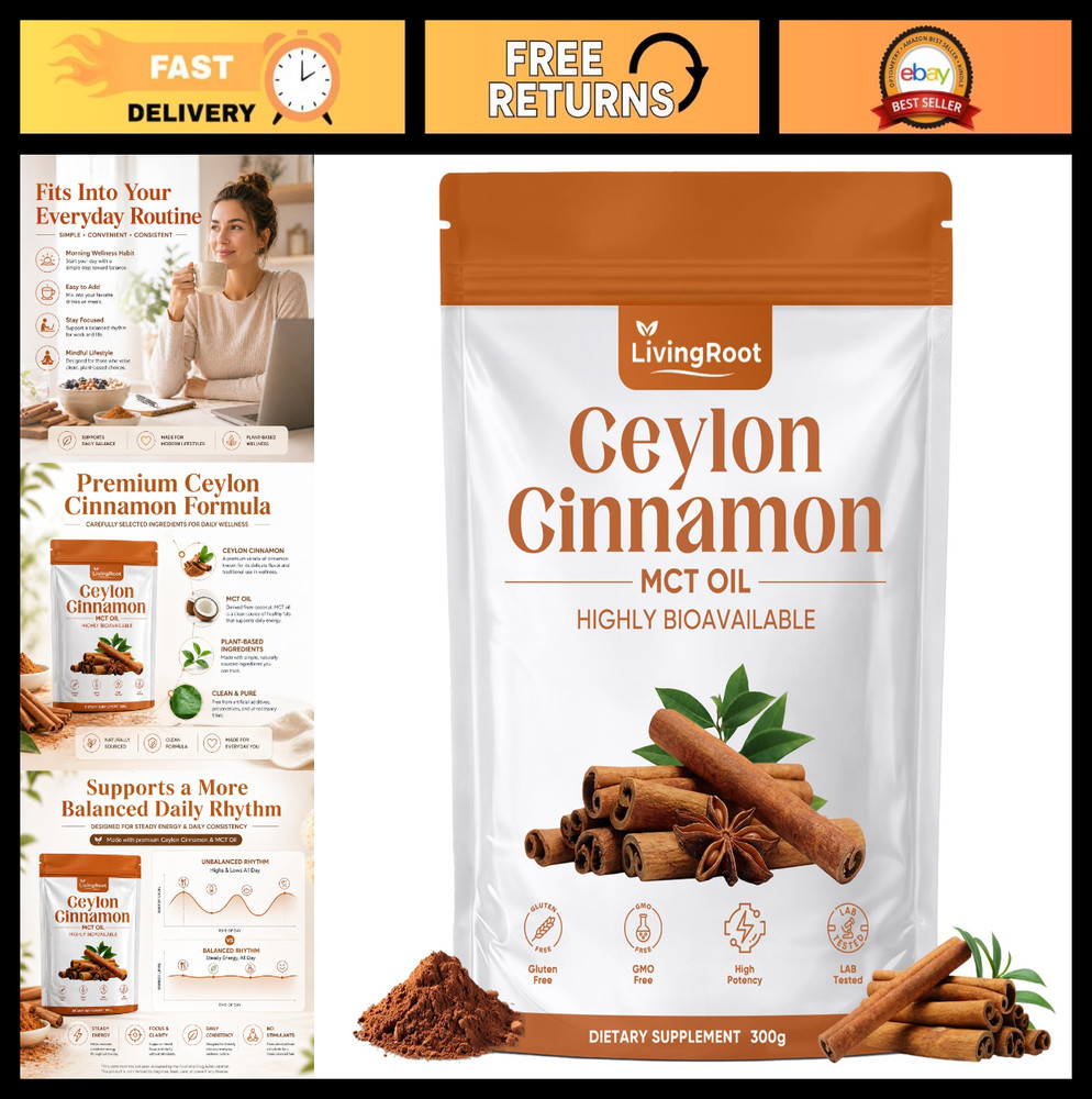 Organic Ceylon Cinnamon Powder with MCT Oil – Gluten Free, Non-GMO, 10.5oz