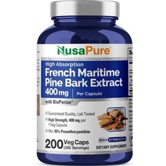 French Maritime Pine Bark Extract 400mg – 200 Veggie Caps, Non-GMO, Vegan, Biope