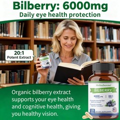 Bilberry Extract 6000 Mg 20:1 Concentrate 120 Capsules Per Bottle Supplement