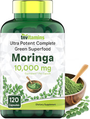 Organic Moringa Powder Capsules – 10000mg of Pure Nutrient – 120 Capsules 🌿