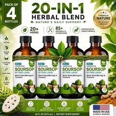 Soursop Bitters Liquid 20-in-1 Herbal Formula | Sugar Free | 16 oz (Pack of 4)