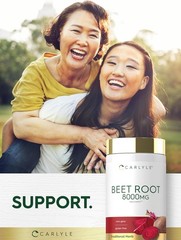 Beet Root Capsules | 8000mg | 120 Count | Non-GMO, Gluten Free | by Carlyle