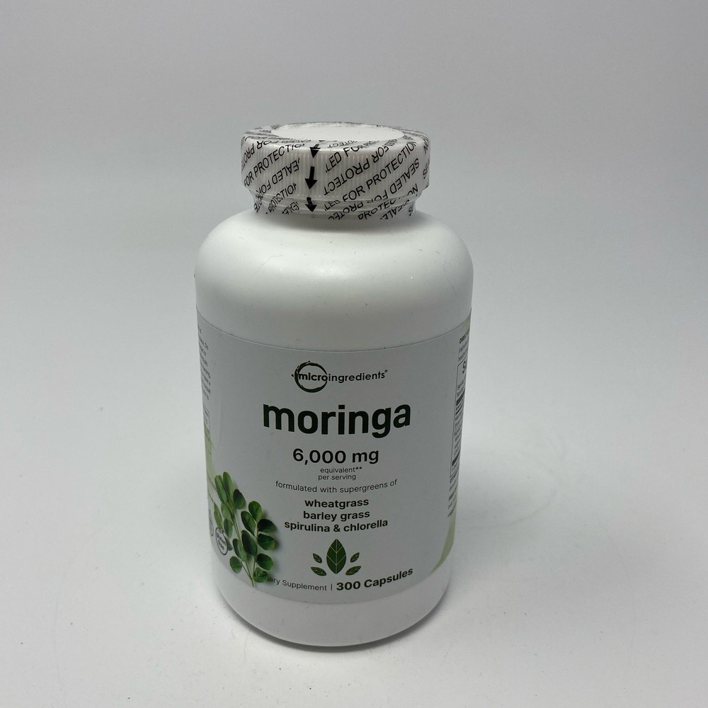 Micro Ingredients Moringa 6,000mg 300 Capsules, White Bottle
