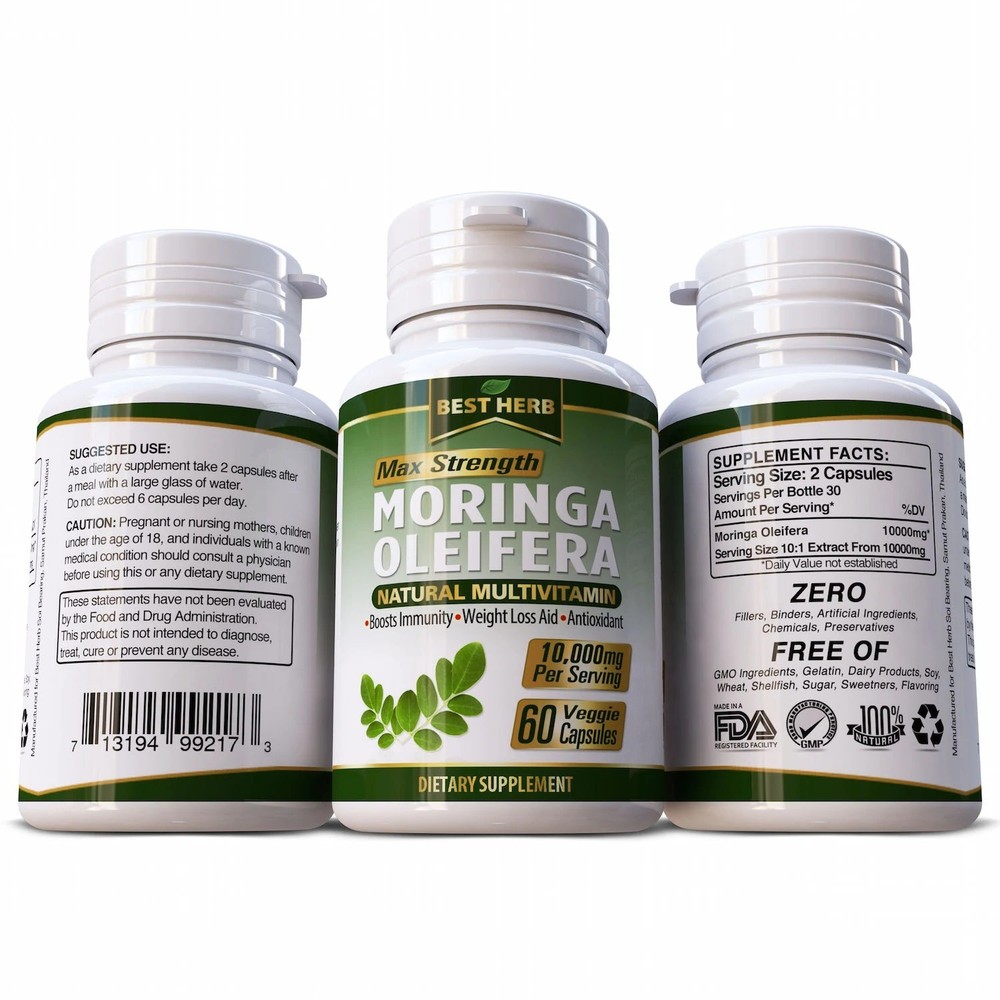 Organic Moringa Oleifera Leaf Supplement 60 PILLS Natural Immunity Weigh Loss